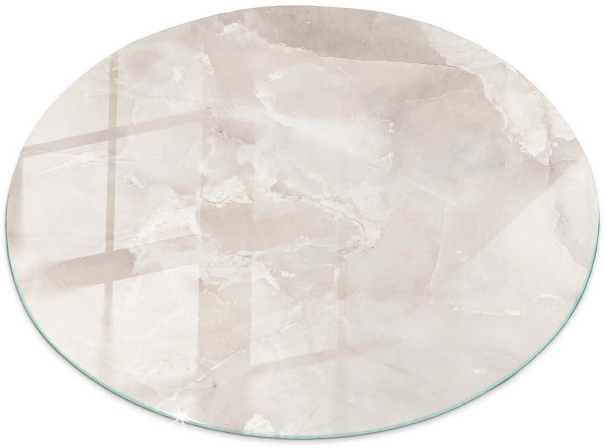 Tulup Tafelblad Glas - Marmer Textuurpatroon Glasplaat Tafel - 60 cm - Romig Veiligheidsglas - Rond Tafelblad Glas - Glazen Tafelblad Geschikt voor de Keukentafel - Glazen Tafelblad