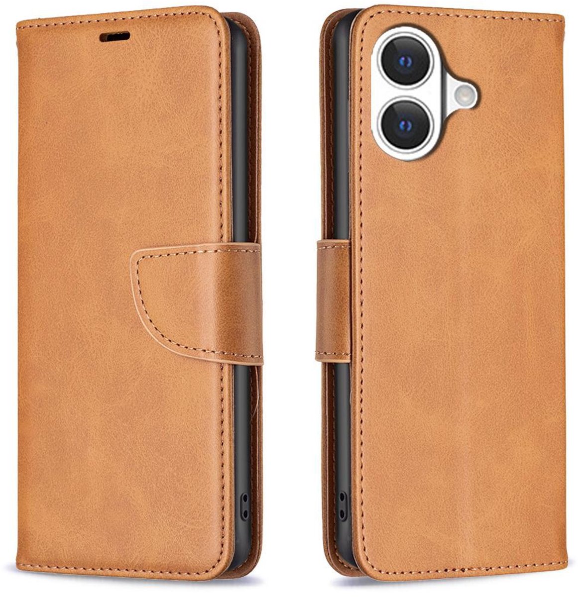 Mobigear Telefoonhoesje geschikt voor Apple iPhone 17 Hoesje | Mobigear Excellent Bookcase Portemonnee | Pasjeshouder voor 3 Pasjes | Telefoonhoesje voor Pinpas / OV Kaart / Rijbewijs - Cognac
