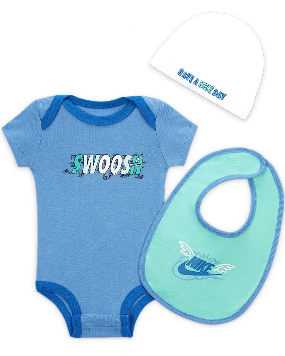 Nike Unisex Babysuit Giftpack 3-Pcs Set – Maanden Blauw