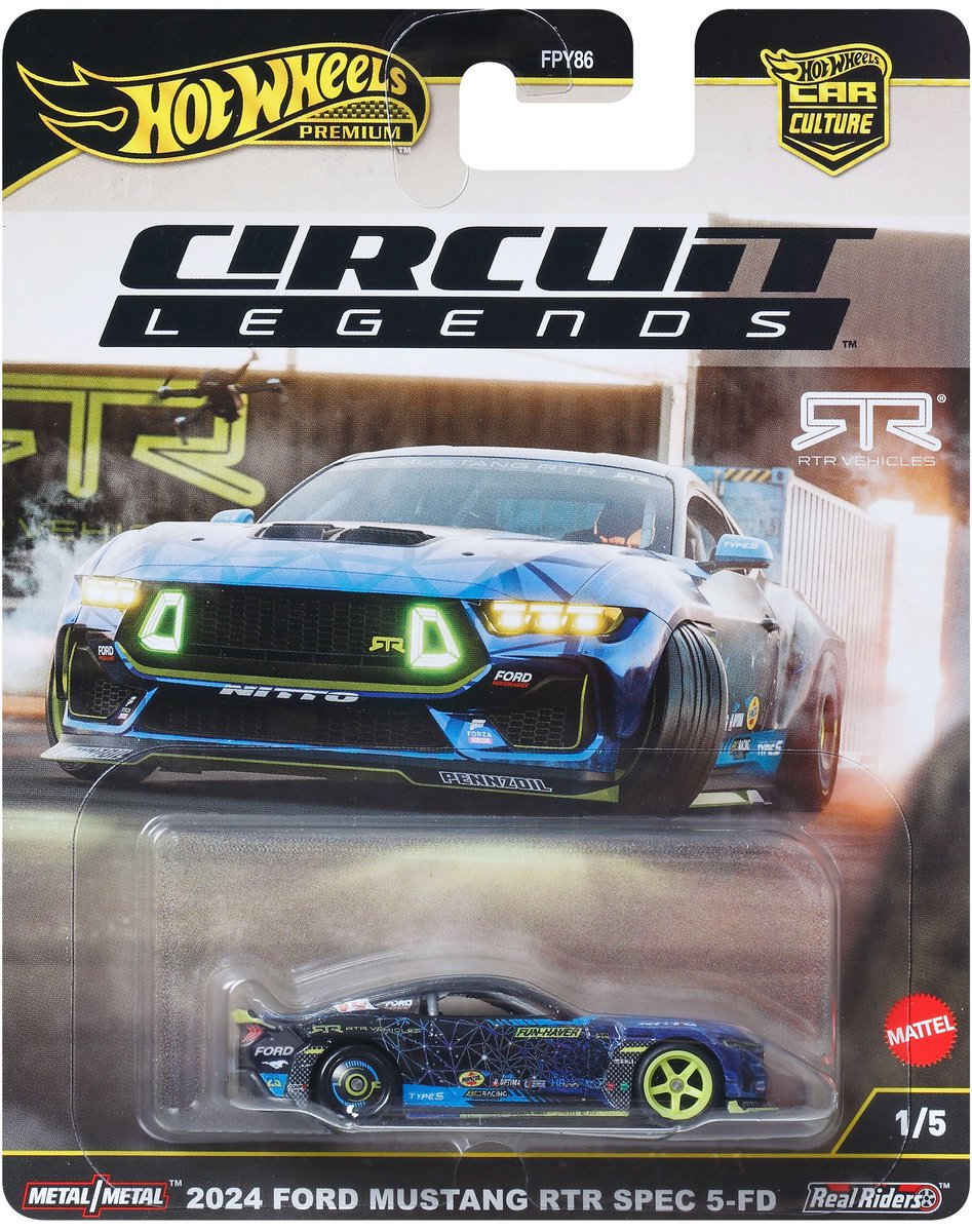 Hot Wheels Premium Autocultuur 'Circuit Legends' RTR Mustang Drift, schaal 1:64, speelgoedauto voor verzamelaars