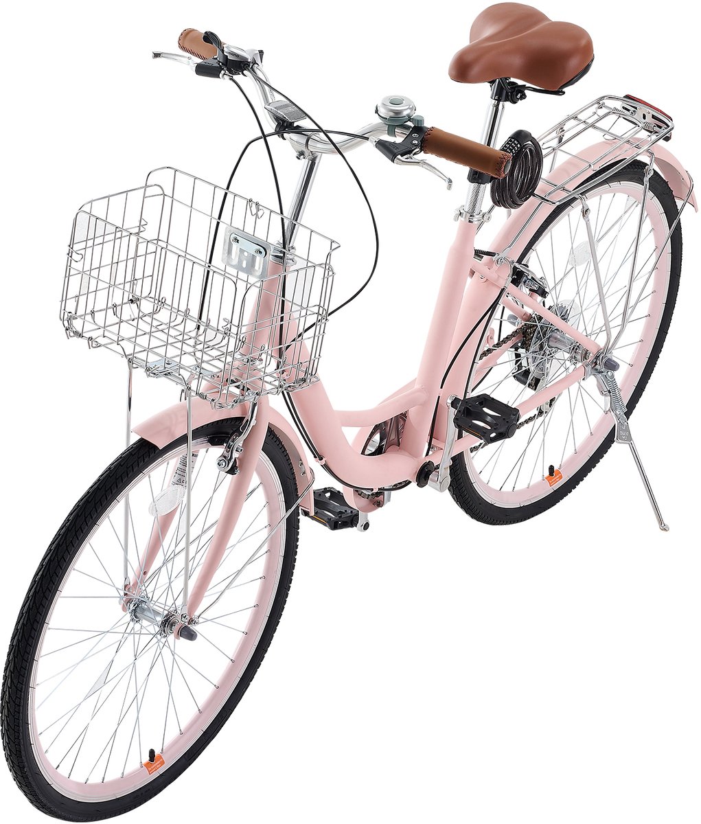 Cruiser Fiets, 7 Versnellingen 66 Cm Frame - Roze Met Mand en Bagagedrager - Geschikt voor Fitness en Boodschappen