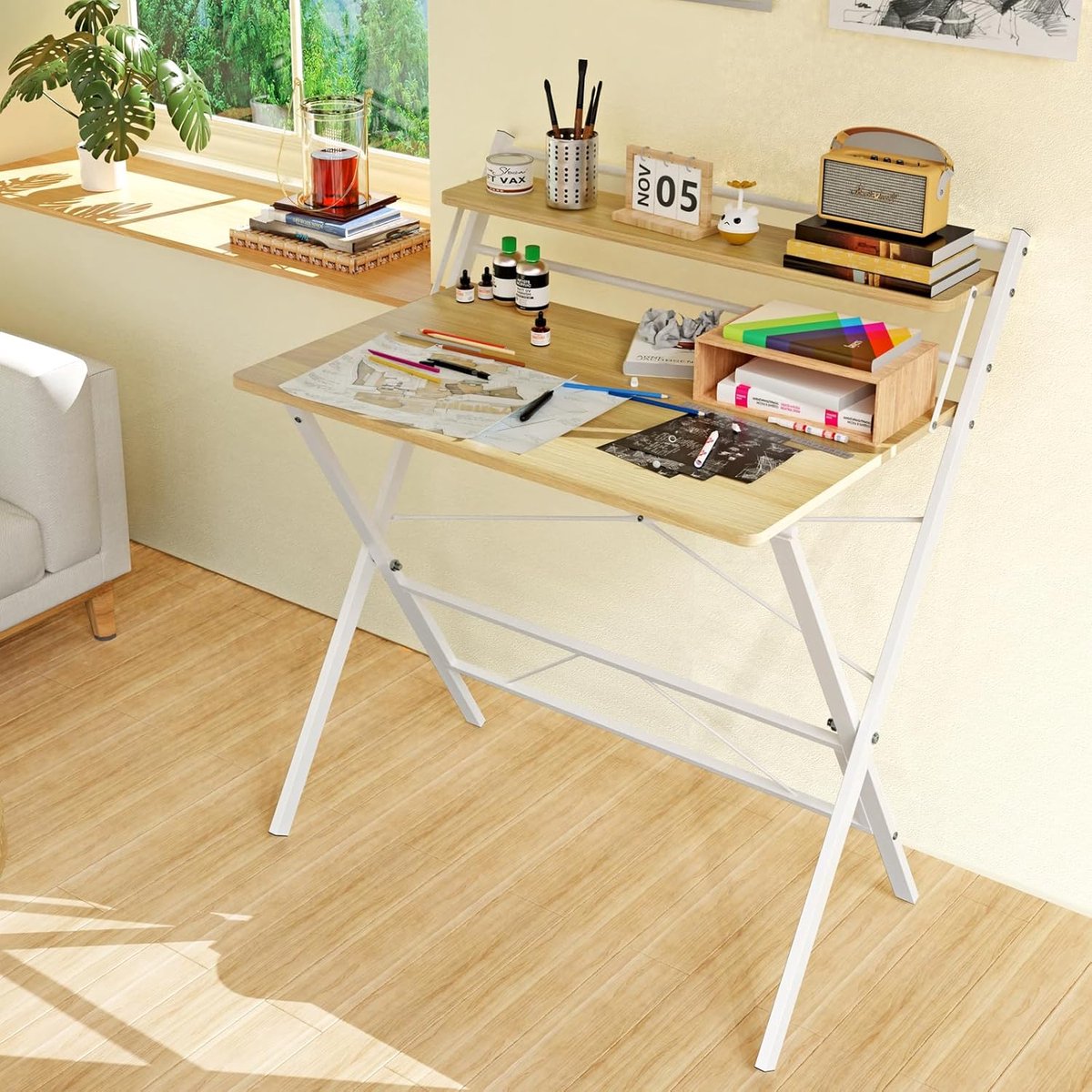 RFWR® Opvouwbaar Bureau voor Kleine Ruimtes - Inklapbare Tafel met Opbergruimte en Ergonomisch Design