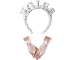 Bruidssieraad met parels en diamanten - Kanten handschoenen - Haarband met parels - Haaraccessoires voor de bruid .