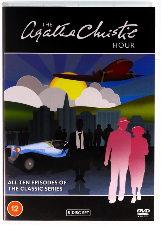 DVD-hoes met art van een blauwe raceauto, een vliegtuig en twee silhouetten van een stel.