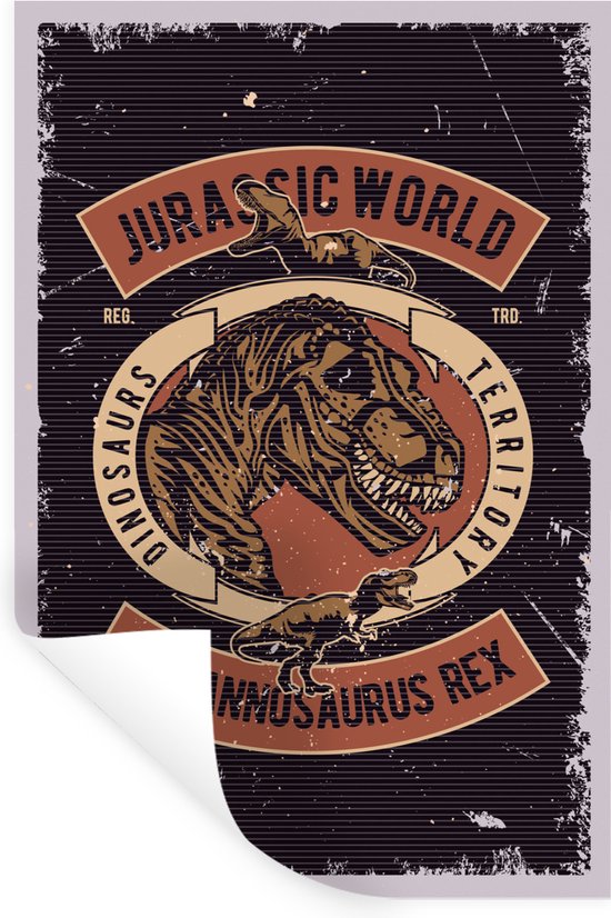 Muurstickers - Sticker Folie - Jurassic world - Dinosaurus - Retro - 20x30 cm - Plakfolie - Muurstickers Kinderkamer - Zelfklevend Behang - Zelfklevend behangpapier - Stickerfolie