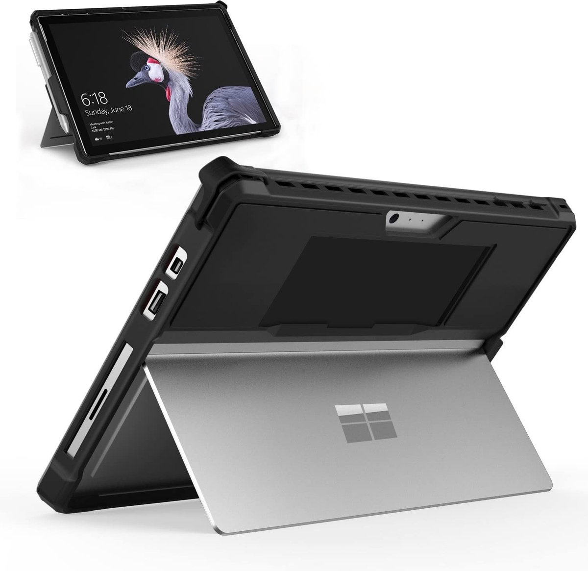 Hoes geschikt voor Microsoft Surface Pro 4/5/6/7 - Inclusief Schouderband - Compatible met Toetsenbord - Stylus Houder - Zwart - Case2go
