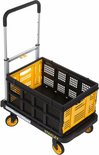 Stanley steekwagen met inklapbare gele krat met zwarte en gele accenten en 4 wielen.