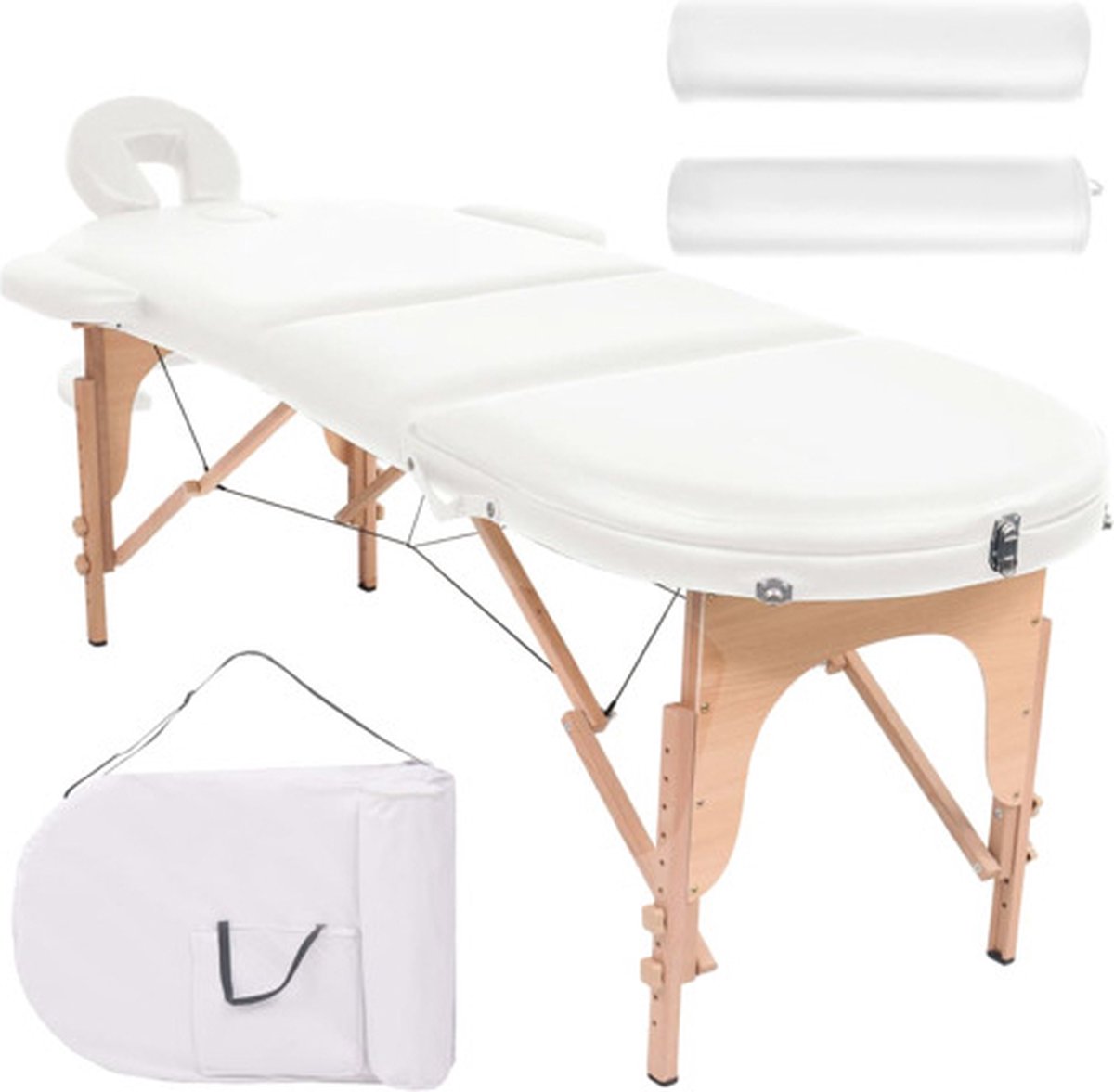 Goedkoopste vidaXL - Massagetafel - inklapbaar - 4 - cm - dik - met - 2 - bolsters - ovaal - wit