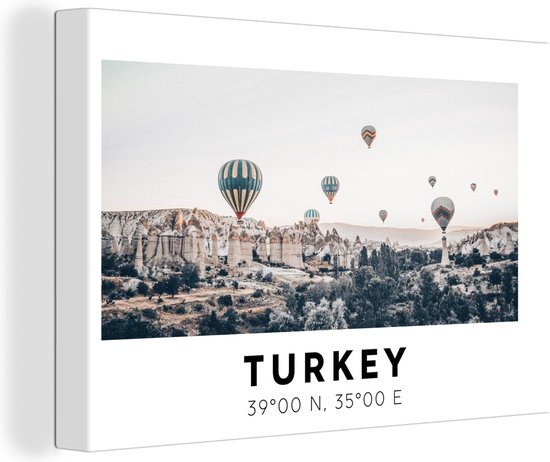 Canvas Schilderij Turkije - Cappadocië - Luchtballon - Bergen - 60x40 cm - Wanddecoratie