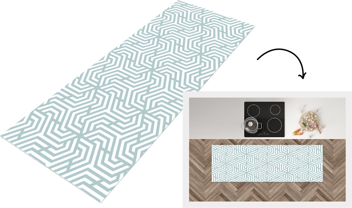 KitchenYeah Keukenloper - Loper keuken - Patronen - Abstract - Driehoek - Geometrie - 180x60 cm - Keukenloper vinyl Multicolor
