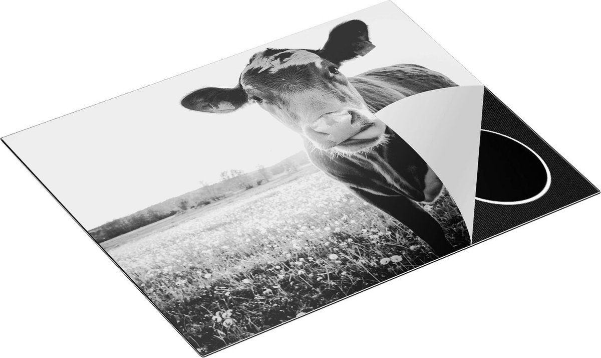 Chefcare Inductie Beschermer Koe in de Wei tijdens Zonsondergang - Zwart Wit - 65x52 cm - Afdekplaat Inductie - Kookplaat Beschermer - Inductie Mat