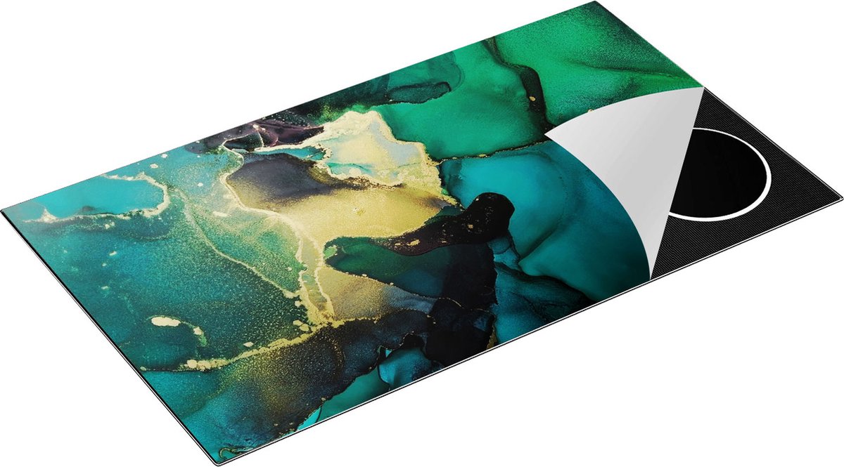 Chefcare Inductie Beschermer Abstracte Kunst - Groen met Goud - 91,2x52 cm - Afdekplaat Inductie - Kookplaat Beschermer - Inductie Mat