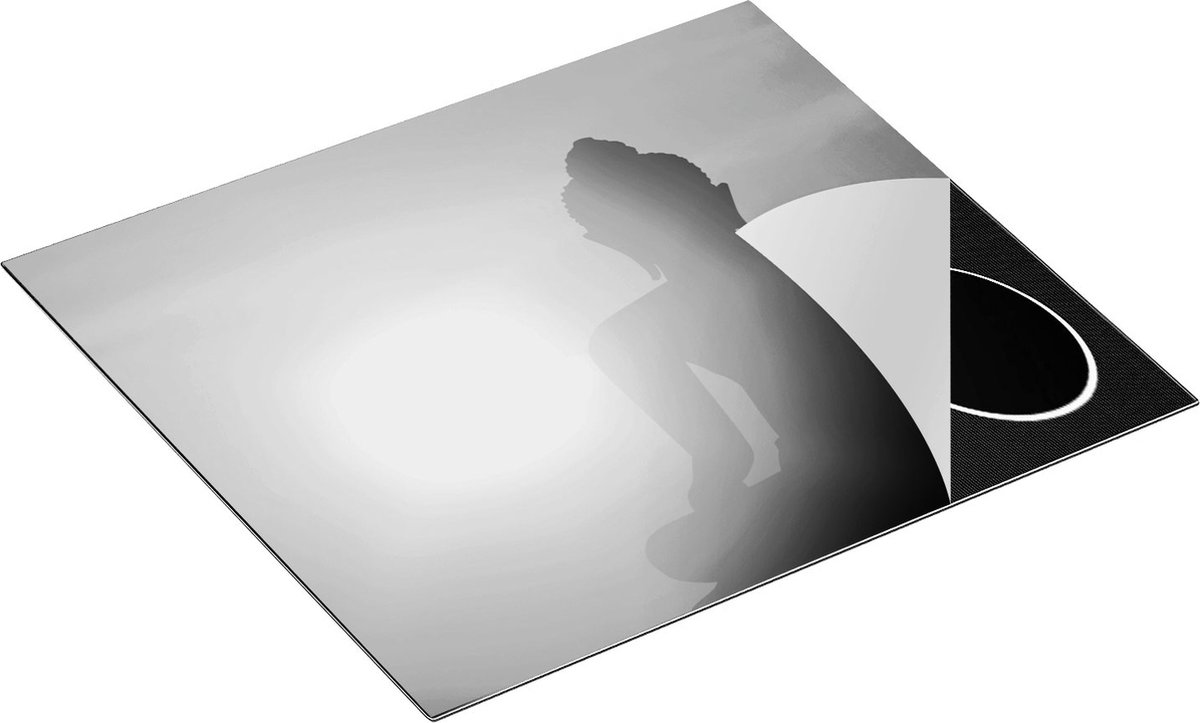 Chefcare Inductie Beschermer Silhouet van een Boeddha Beeld met Zonsondergang - Zwart Wit - 57,6x51,6 cm - Afdekplaat Inductie - Kookplaat Beschermer - Inductie Mat