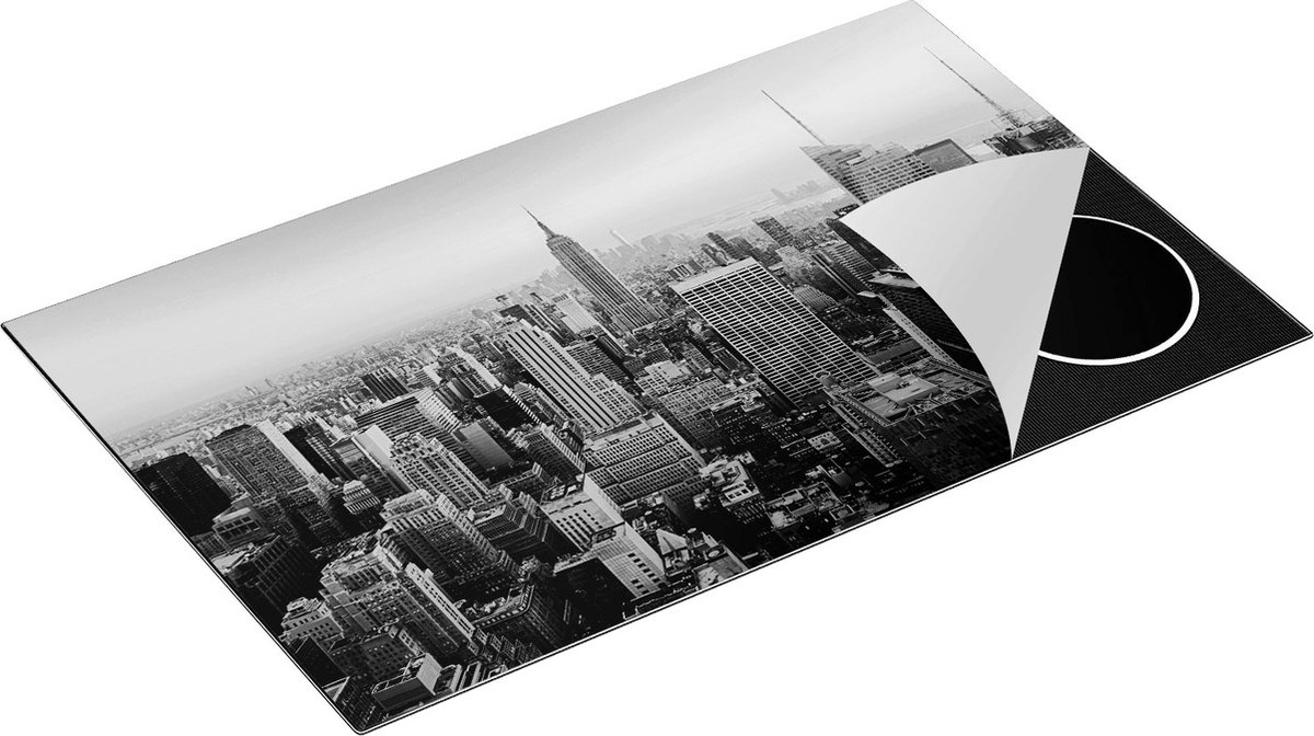 Chefcare Inductie Beschermer New York Skyline met Wolkenkrabbers - Zwart Wit - 85x55 cm - Afdekplaat Inductie - Kookplaat Beschermer - Inductie Mat