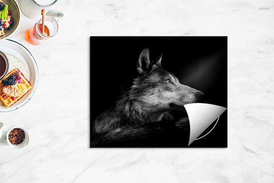 Chefcare Inductie Beschermer Wolvenkop met een Zonnestraal - Wolf - Zwart Wit - 65x55 cm - Afdekplaat Inductie - Kookplaat Beschermer - Inductie Mat