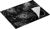 Chefcare Inductie Beschermer Getekende Pauw Veren Achtergrond - Zwart Wit - 70x55 cm - Afdekplaat Inductie - Kookplaat Beschermer - Inductie Mat