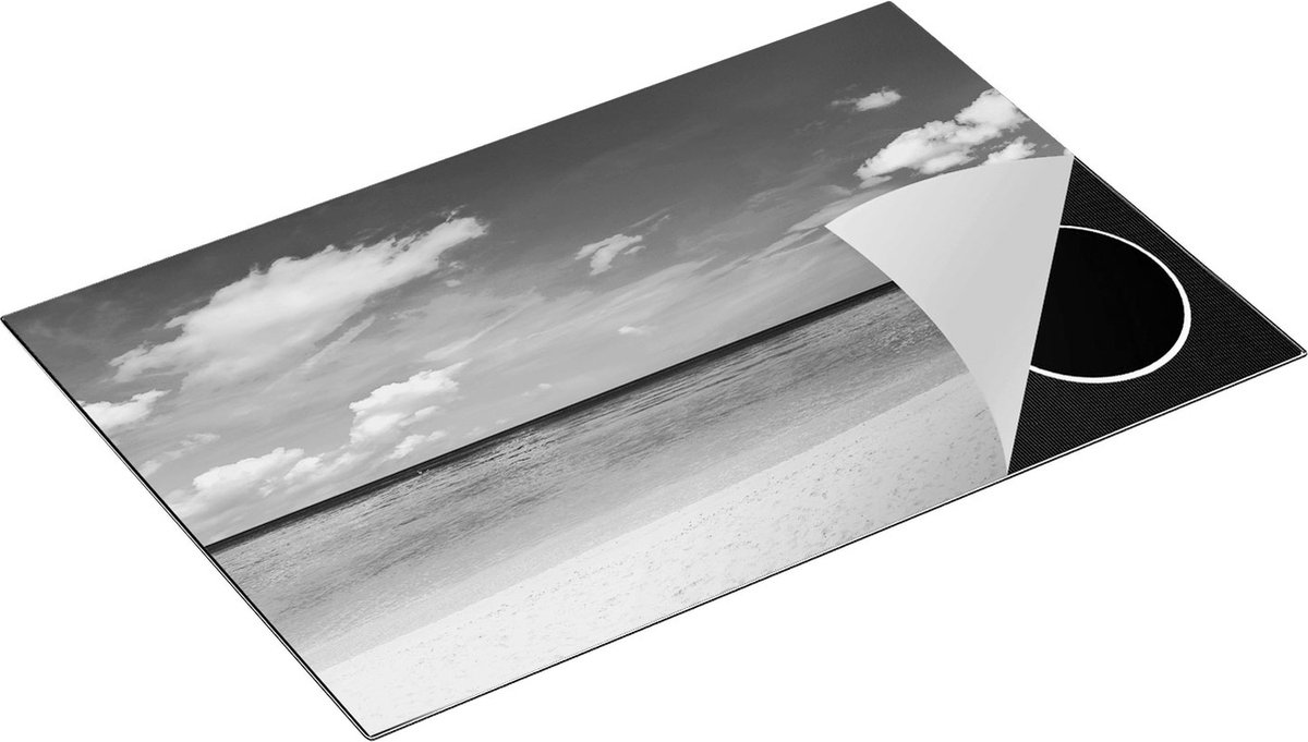 Chefcare Inductie Beschermer Tropisch Strand met een Palmboom - Zwart Wit - 78x52 cm - Afdekplaat Inductie - Kookplaat Beschermer - Inductie Mat