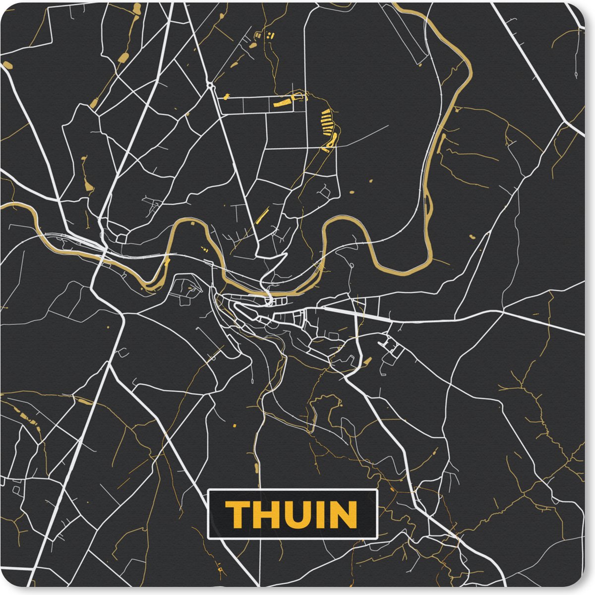 Muismat 20x20 cm - Mousepad Stadskaart - Thuin - Goud - Kaart - Plattegrond - Muismatten - Stadskaart