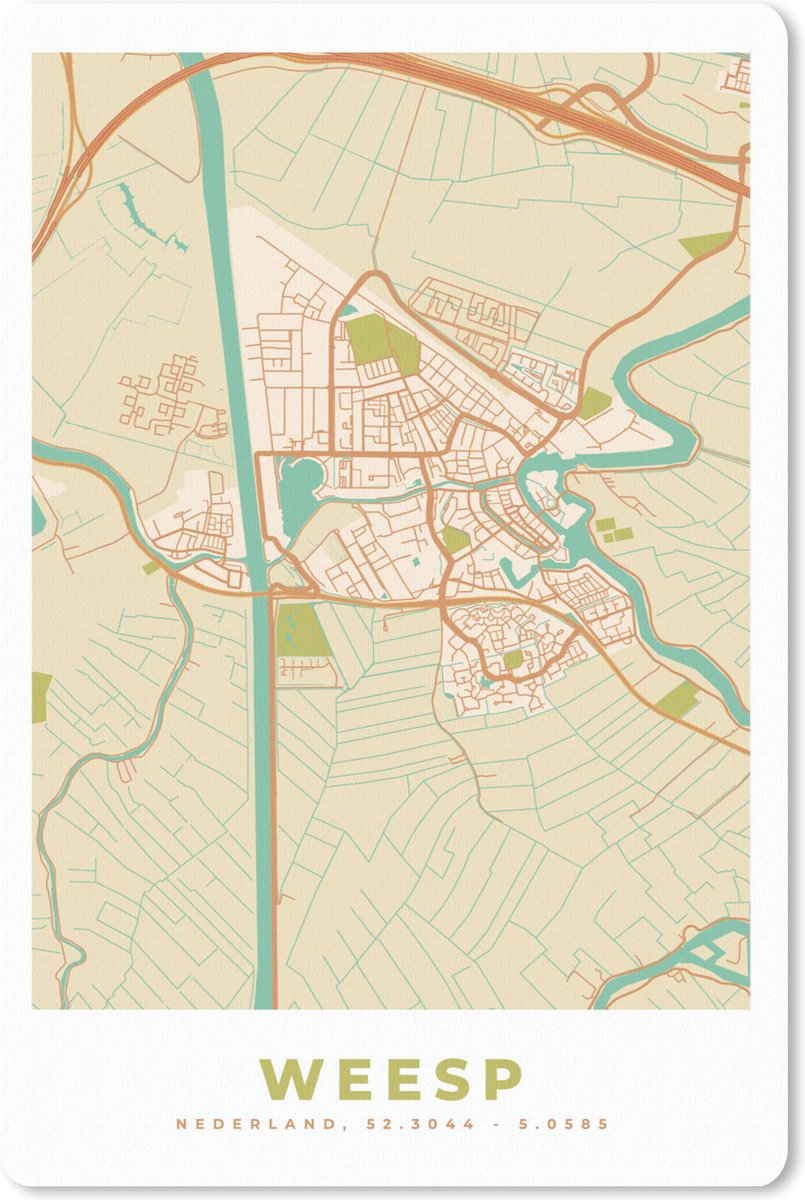Muismat - Mousepad - Weesp - Plattegrond - Kaart - Stadskaart - 40x60 cm - Muismatten