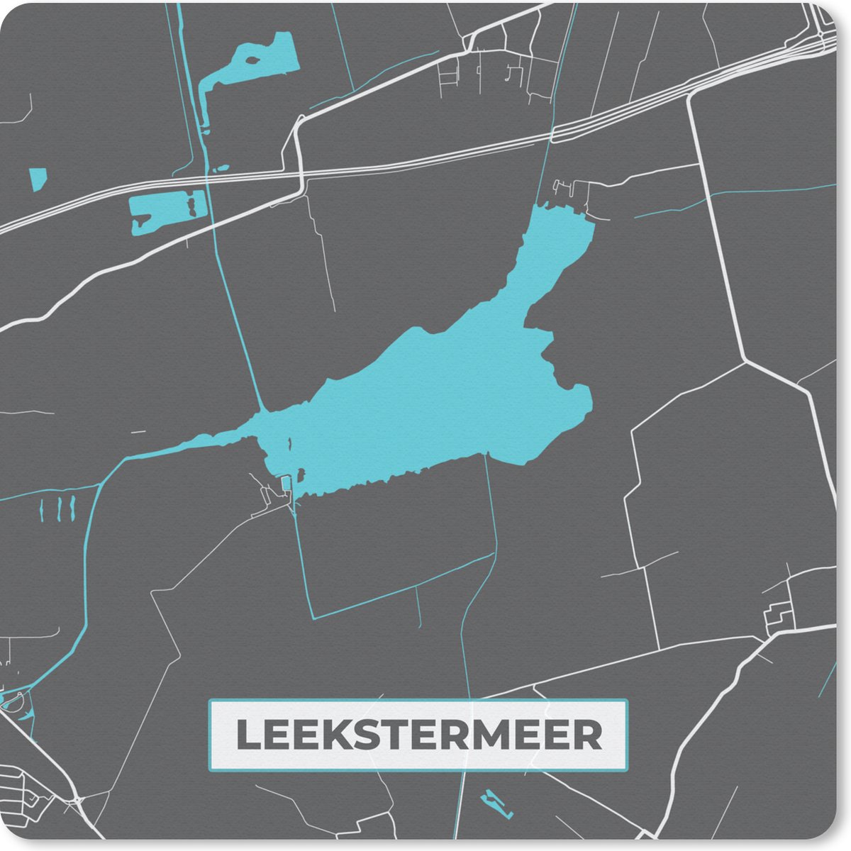 Muismat 20x20 cm - Mousepad Kaart - Drenthe - Water - Plattegrond - Stadskaart - Leekstermeer - Muismatten - Stadskaart