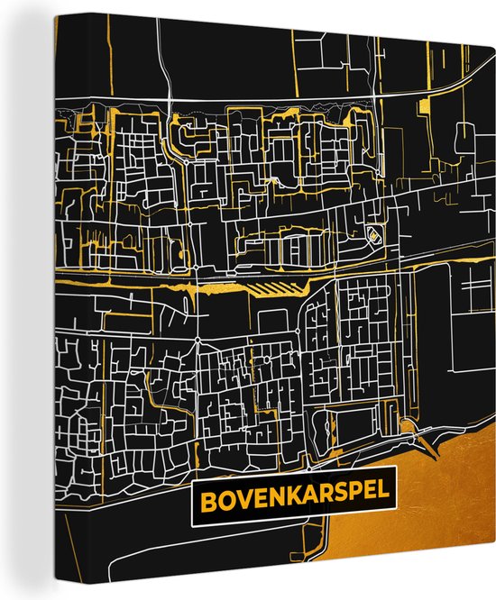 Canvas Schilderij Kaart - Goud - Bovenkarspel - Plattegrond - Stadskaart - 50x50 cm - Wanddecoratie