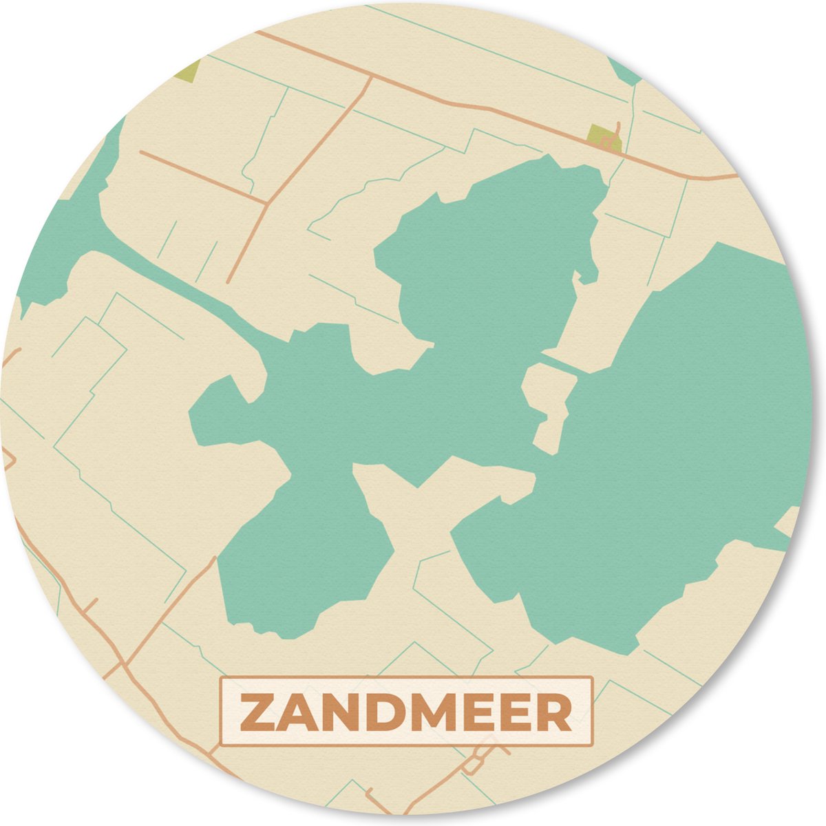 Muismat - Mousepad - Rond - Vintage - Plattegrond - Zandmeer - Kaart - Stadskaart - 40x40 cm - Ronde muismat