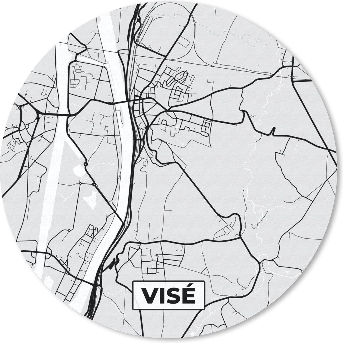 Muismat rond 50x50 cm - Mousepad Stadskaart – Zwart Wit - Kaart – Visé – België – Plattegrond - Ronde muismatten - Stadskaart