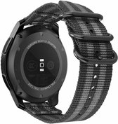 Strap-it Smartwatch bandje 20mm - nylon gesp band geschikt voor Samsung Galaxy Watch 1 42mm / Galaxy Watch 3 41mm / Galaxy Watch Active & Active 2 / Gear Sport / Galaxy Watch 4 & 4 Classic / Watch 5 & 5 Pro / Watch 6 / 6 Classic - zwart/grijs