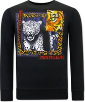 Heren Sweater met Print - Tiger Poster - 3627 - Zwart