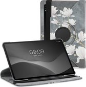 étui kwmobile pour Samsung Galaxy Tab S8 - étui pour tablette à 360 degrés - design Magnolia - taupe / blanc / gris foncé