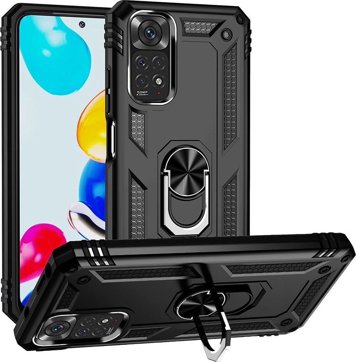 Xiaomi Redmi Note 11 / 11S Hoesje Hybride Kickstand Back Cover Zwart