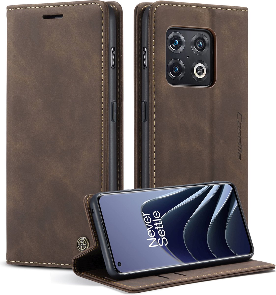 OnePlus 10 Pro Bookcase hoesje - CaseMe - Effen Donkerbruin - Kunstleer