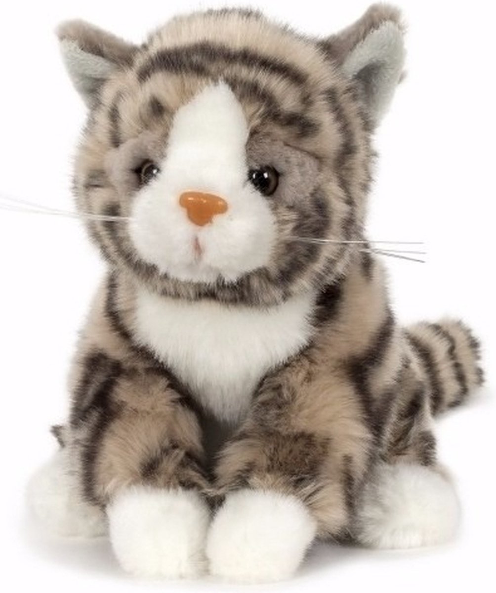 Semo Pluche knuffel kat/poes - Cyperse kat - grijs - 16 cm - huisdieren knuffels