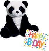 Pluche knuffel panda beer 30 cm met A5-size Happy Birthday wenskaart - Verjaardag cadeau setje