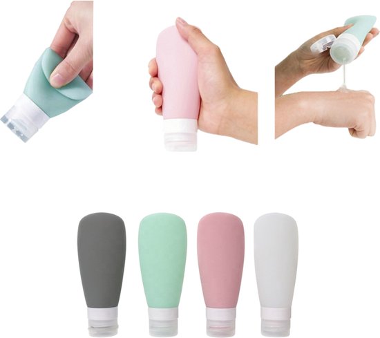 Pazzo Goods - Reisflesjes - Gratis toilettasje - Reisflesjes handbagage - Reisflacons - Reisflesjes 100 ml - Siliconen - 4 stuks - Duurzaam - Navulbaar