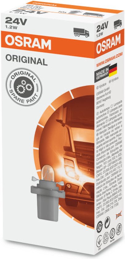 Osram Lampadina Speciale B8.5D 2741 MF 24V – 10 Pezzi In Scatola Pieghevole – Per Proiettori E Camion