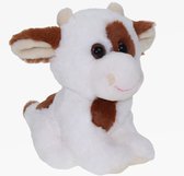 Pluche knuffel dieren Koe bruin/wit van 20 cm - Speelgoed koeien knuffels - Cadeau voor jongens/meisjes
