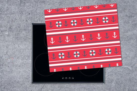 KitchenYeah® Inductie beschermer 60x52 cm - Anker - Reddingsboei - Marine - Matroos - Patronen - Kookplaataccessoires - Afdekplaat voor kookplaat - Inductiebeschermer - Inductiemat - Inductieplaat mat