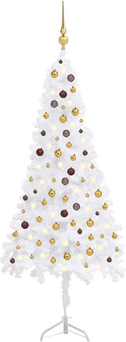 VidaLife Kunstkerstboom met LED's en kerstballen hoek 240 cm PVC wit