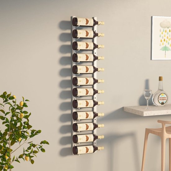 vidaXL Wijnrek voor 12 flessen wandmontage ijzer wit, metalen vidaXL Wijnrek voor 12 flessen wandmontage ijzer wit, metalen