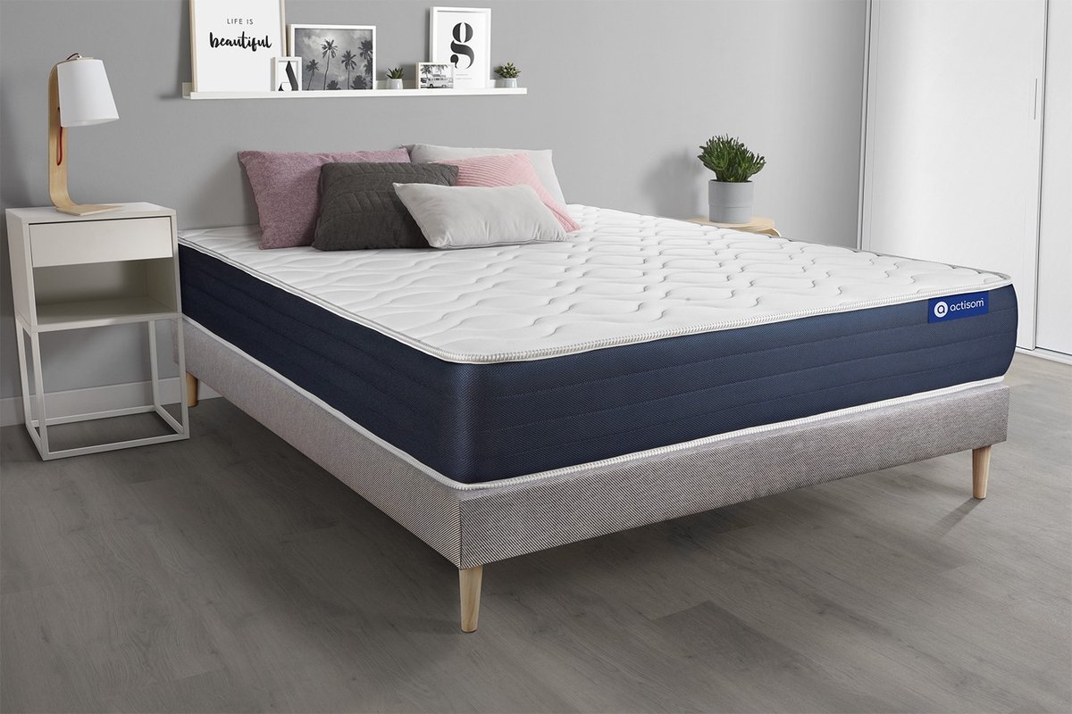 Complete boxspring met matras tweepersoons- Actisom Actimemo sleep grijs - Traagschuim - 140 x 220 cm