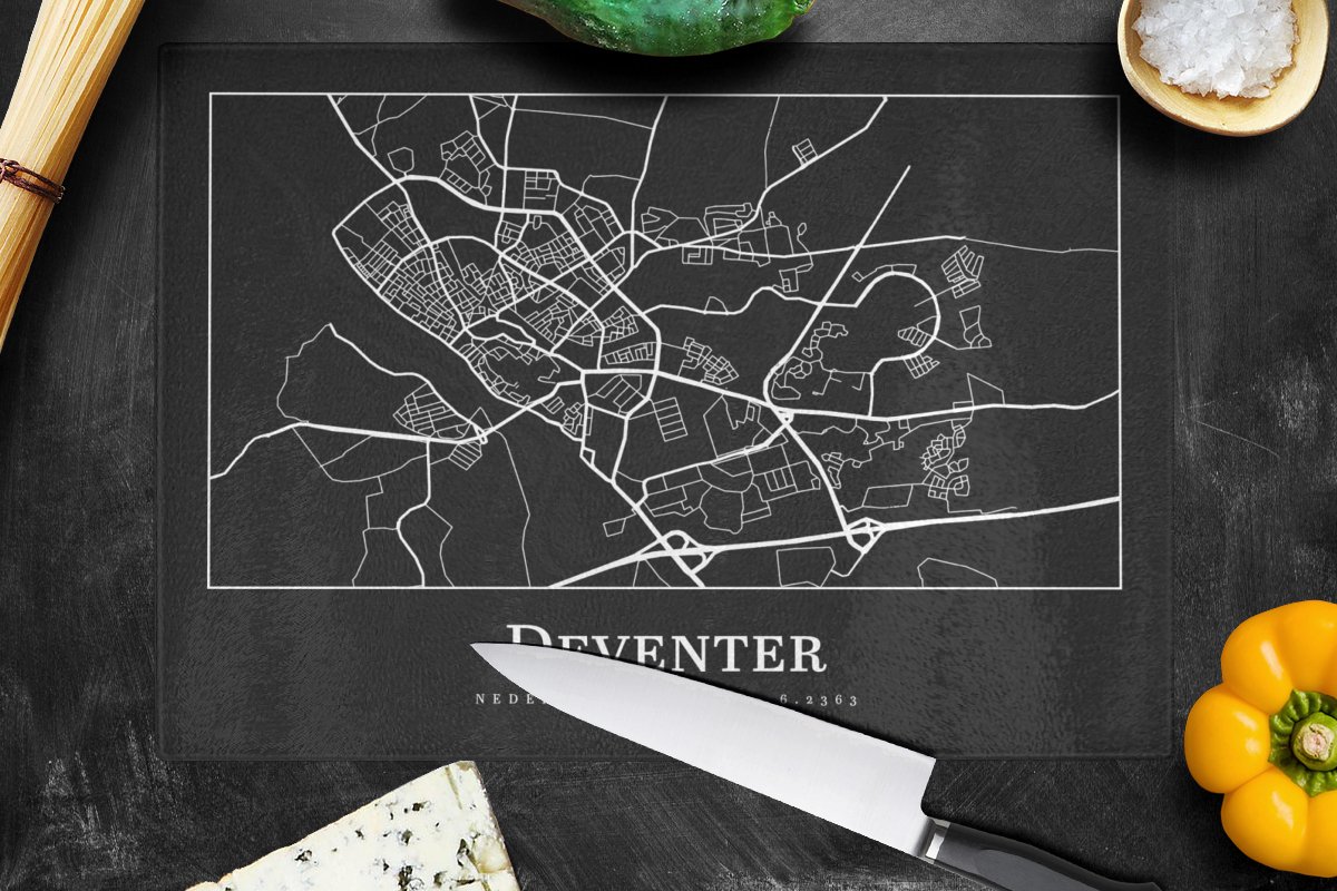Glazen Snijplank - 39x28 - Stadskaart - Deventer - Kaart - Plattegrond - Snijplanken Glas