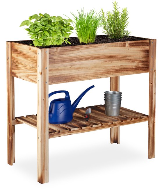 jardin potager relaxdays bois flammé - jardin d'herbes aromatiques - table de potager - table de culture sur pieds