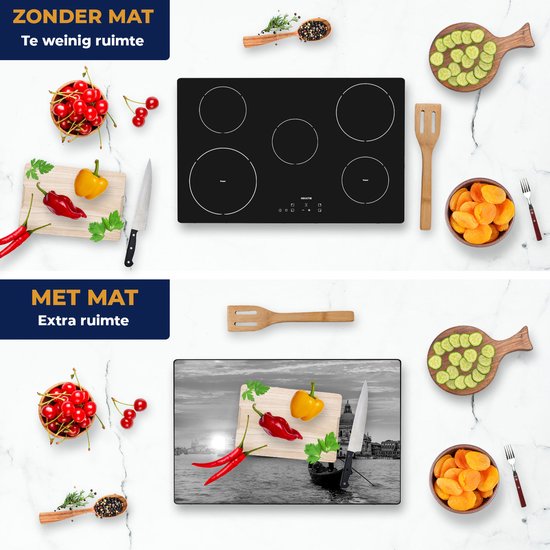 Chefcare Inductie Beschermer Gondel in Venetië voor het Basiliek - Zwart Wit - 80x55 cm - Afdekplaat Inductie - Kookplaat Beschermer - Inductie Mat