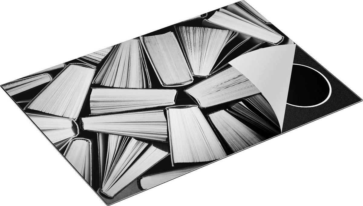 Chefcare Inductie Beschermer Boeken Bladzijdes bij elkaar - Zwart Wit - 76x51,5 cm - Afdekplaat Inductie - Kookplaat Beschermer - Inductie Mat