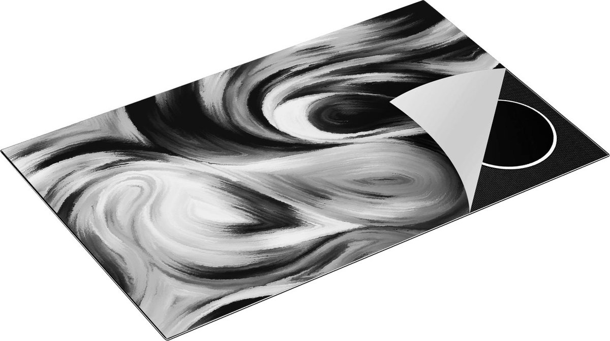 Chefcare Inductie Beschermer Abstracte Kunst van Verf - Zwart Wit - 85x50 cm - Afdekplaat Inductie - Kookplaat Beschermer - Inductie Mat