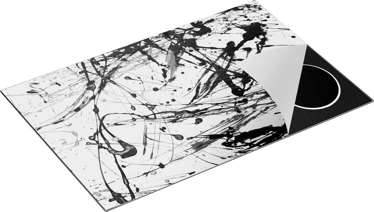 Chefcare Inductie Beschermer Abstracte Kunst Verf - Zwart Wit - 80,2x52,2 cm - Afdekplaat Inductie - Kookplaat Beschermer - Inductie Mat