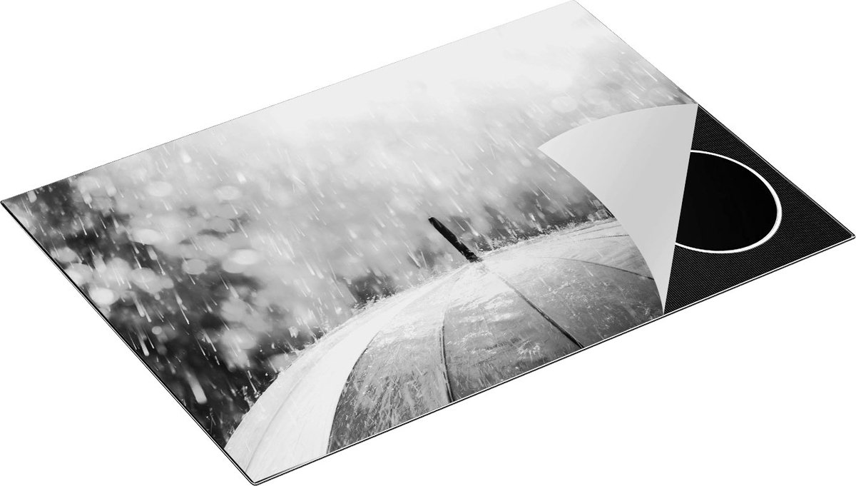 Chefcare Inductie Beschermer Regenboog Paraplu met Regen - Zwart Wit - 76x51,5 cm - Afdekplaat Inductie - Kookplaat Beschermer - Inductie Mat
