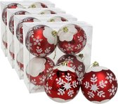 16x stuks gedecoreerde kerstballen rood kunststof diameter 8 cm - Kerstboom versiering