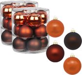 24x stuks glazen kerstballen kastanje bruin 8 cm glans en mat - Kerstboomversiering/kerstversiering